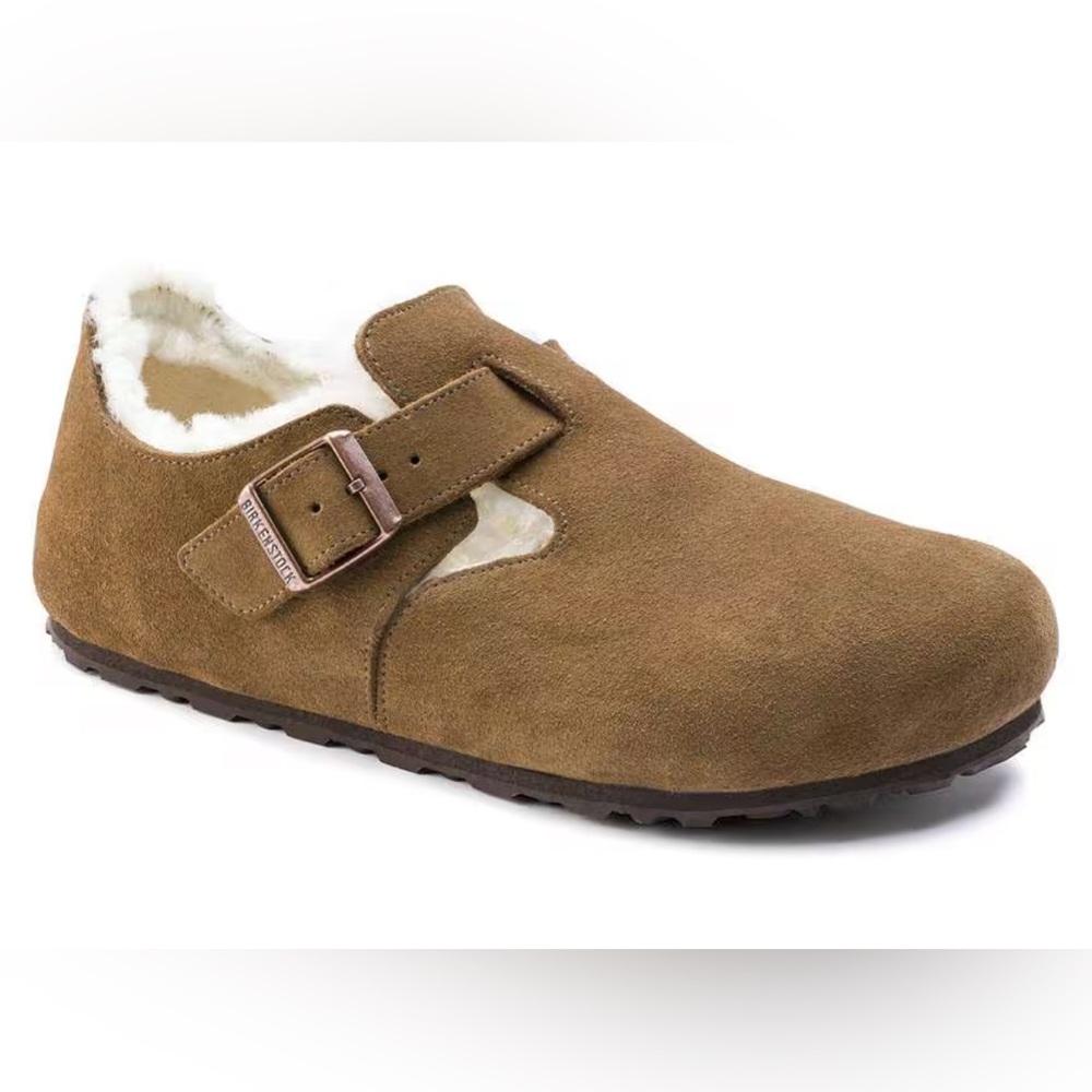 Birkenstock London Shearling In Dark Tea Suede